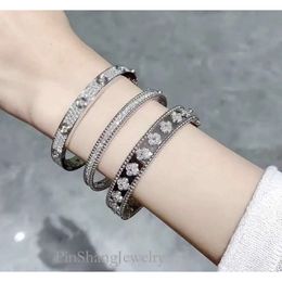 V Sterling Sier Fanjia Single Full Plated with Rose Gold Narrow One Row Diamond Bracelet Precision High Edition