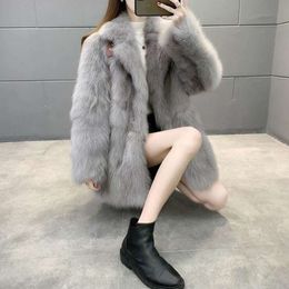 Haining Coat For Women With Thickened Temperament, Socialite Fox Fur, 2023 Winter New Fur Coat, Medium Length Style 496119