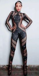 Stage Wear Black Long Sleeves Shining Sparkly Rhinestones Sexy Jumpsuits For Women Nightclub DJ Clothing Singer Costumes Pole