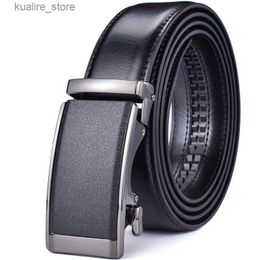 Belts Mens Genuine Leather Ratchet Dress Belt with Automatic Sliding Buckle Plus Size L240308