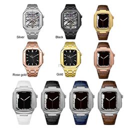 Bands Watch Luxury Mod Kit Protective Cases Stainless Steel Cover Shell Crocodile Leather Strap DIY Cover Watchband Bracelet Band For Watch Series 4 5 6 7 8 240308