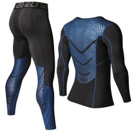 WholeMen T shirts Pants Set Long Sleeve Tshirt Men039s Compression Shirts Fitness Bodybuilding Clothes Rashguard Sport Su1505956