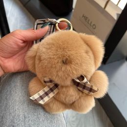 Keychains Luxury Real Rex Fur Little Cute Bear Keychain Fluffy Originality Cartoons Toys Key Ring Women Bag Ornament Trinket Gifts252x