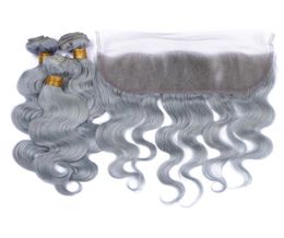 8A New Gray Hair Weave With 13x4 Ear to Ear Lace Frontal Closure Sliver Grey Body Wave Virgin Human Hair Bundles1656161