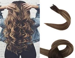 Ombre Tape in Hair Extensions Seamless Remy Hair Weft Colour 2 Brown Fading to 3 and 27 Honey Blonde Dip Dyed Human Hair 40 Pcs 16850085