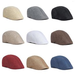 Berets Hat Men Minimalist Smooth Imitation Linen Beret British Retro Summer Breathable Forward For Middle-aged And Elderly People