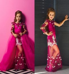 Sexy Pink Girls Pageant Party Dresses Mermaid Long Sleeves Detachable Train Applique Pageant Prom Formal First Communion Dress1972798