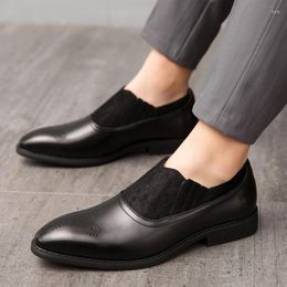 Casual Shoes Classic Brogue Dress Fashion Leather For Dinner Men Breathale Man Elastic Band Slip-on Oxford Manager Office