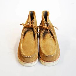 Boots 202 Suede American Cow Handmade Motocycle Ankle Men Unisex Casual Lace Up High Top Work Shoes Vintage Flats 24957 81013