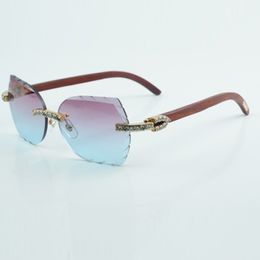 New Natural original wood Arm Sunglasses 8300817 cut Lens Sunglasses Luxury Fashion XL Diamond Glasses Size 18-135mm