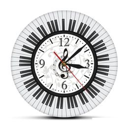 Wall Clocks Piano Keyboard Treble Clef Wall Art Modern Clock Musical Notes Black And White Watch Music Studio Decor Pianist Gift Y2001 Dhl9I