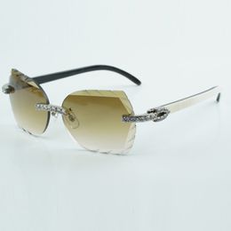 New Natural black mixed Horn Buffalo Horn Arm Sunglasses 8300817 cut Lens Sunglasses Luxury Fashion XL Diamond Glasses Size 18-140mm