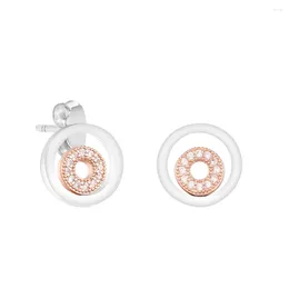 Stud Earrings Rose Round Signature Fashion Female Classical Sterling Silver Jewelry For Woman