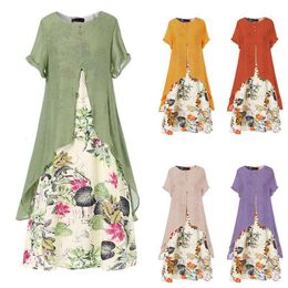 Dress Elegant Cotton And Linen Floral Large Size Womens Clothing Swing Wholesale