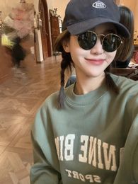 Early Spring Classic Bing Letter Stitch Hand Embroidery Embroidered Round Neck Green Loose Hoodie Women Sweatshirts 240223