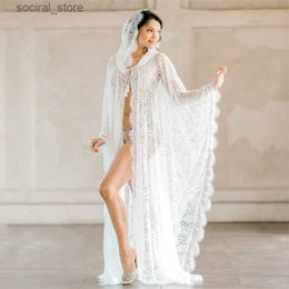 Maternity Dresses Maternity Photography Prop Long Lace Dress Cape Boho Maternity Photo Shooting Dress See Through Lace Pregnancy Dress L240308