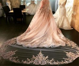 Selling Luxury Wedding Veils Four Metres Long Veils Rhinestone Lace Applique One Layer Soft Tulle Cathedral Length Cheap Brid2999317