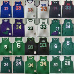 Retro Basketball Throwback Patrick Ewing Jersey Paul Pierce Larry 33 Kevin Garnett 5 Ray Allen 34 Team Green Blue White Vintage Men Embroidery And Sewing