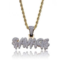 Men Iced Out SAVAGE Letters Pendant Necklace Gold Colour Plated Micro Pave Cubic Zircon Hip Hop Jewelry333R