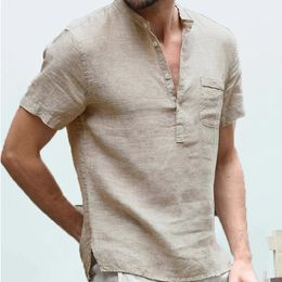 Summer Mens ShortSleeved Tshirt Cotton and Linen Led Casual Shirt Male Breathable S3XL 240304