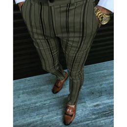 Pants 2023 Autumn New Business Casual Striped Printed Pencil Pants For Men Mid Waist Long Pants Streetwear Fashion Men's Slim Trousers