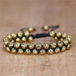 Charm Bracelets Boho Chic Handmade Antique Gold 6mm Lava Beads Braided Bracelet Vintage Adjustable Wrap Women Men Jewelry Drop