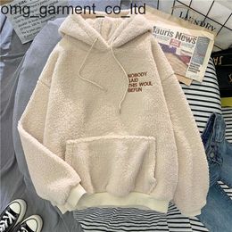 New 24ss Womens Fleece Flannel Pullover Hoodies Autumn Winter Sweet Hooded Print Harajuku Loose Pocket Coat Female Sweatshirt sweater