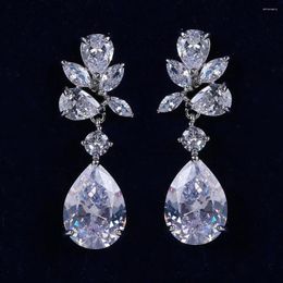 Dangle Earrings Luxury Crystal Cluster Drops Zircon For Women Fashion Floral Bridal Earring Wedding Jewellery Prom Gift Bijoux Aretes