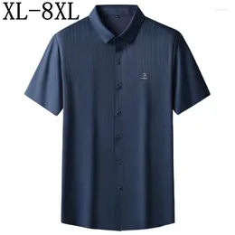 Men's Casual Shirts 8XL 7XL 6XL 2024 Summer High End Ice Silk Breathable Shirt Men Short Sleeve Lapel Mens Fashion Loose Chemise Homme