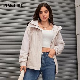 Women's Trench Coats PINK CHIC Spring 2024 Parka Jacket Loose Track Fashion Quilted Thin Cotton S3056