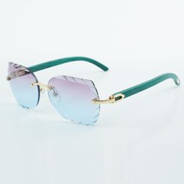 fashion cut lens sunglasses 8300817 high quality natural green wood legs sunglasses size 60-18-135 mm