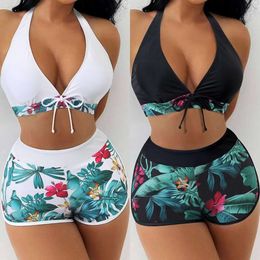 2024 Women's Split High Waist Flat Angle Lace Up Printed Solid Colour Combination Sexy Swimwear