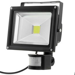 Floodlights Black Pir Motion Sensor 10W 20W Led Flood Garden Light Induction Sense Detective Floodlamps Ac 85-265V Lawn Spotlight Drop Dh4Q9