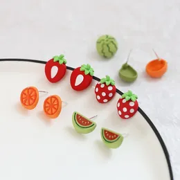 Stud Earrings 6pcs Cute Sweet Fruit Earing For Women Watermelon Strawberry 2024 Trend Alloy Diy Jewellery Accessories Materials