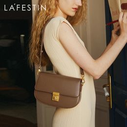 LA FESTIN Trendy Ladies High-end Simple Saddle Bag Fashionable Leather Shoulder Messenger Handbag High-quality Brand 240304