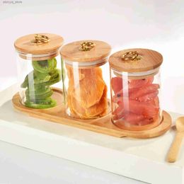 Food Jars Canisters ic Seasoning Jar with Spoon Household Transparent Sealed High Borosilicate Glass Tank Kitchen Food Storage Bottle L240308