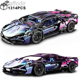 1314PCS Black Purple Lamborghinised Sian Sport Car Building Blocks Assemble Racing Vehicle Bricks Toys Birthday Gift For Kid Boy 240308