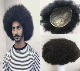 Afro Toupee for Men Curly Full Pu Mens Toupee 8x10 Black Human Hair Afro Curly Men Wig Replacement Systems Thin Skin Hairpiece1515902