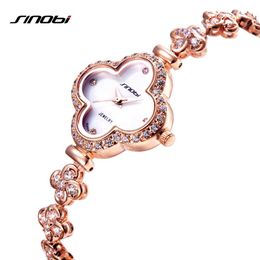 SINOBI Vogue Watches Women Fashion Four Leaf Clover Shape Bracelet Wristwatch Top Luxury Brand Noble Ladies Jewellery Watch273V