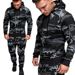 Mens Sportswear Set Twopiece Casual Jogging Warm Breathable Fitness Military Tactical Hoodie Trousers 240308