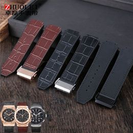 For Hublot strap BIG BANG Watchband stainless buckle tool Men real cow leather Rubber Watchband 26x19mm Brown Black 220622245Y