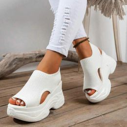Sandals Thick Soled For Women Summer Mesh Breathable Peep Toe Sloping Heel Plus Size Sports Walking Flat Shoes