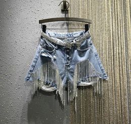 2020 Summer New Ripped High Waist Rhine Tassel Chain Slim-Fit Straight-Leg Denim Shorts Women's Jean Shorts Short Jeans5495993