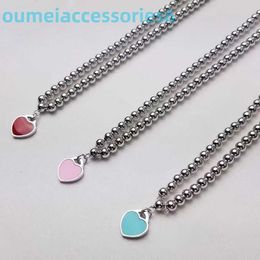 2024 Designer Luxury Brand Jewelry Necklaces Pearl Enamel Love Ball Red Blue Pink Heart Shaped Pendant Female Gift