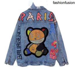 New 24ss Autumn designer Denim Jackets for Women Bear Pattern fashion brand Jean Coats Oversize Woman Letterman jacket