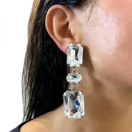 Dangle Earrings Handmade Crystal Big Square Gemstone Long Drop Jewellery For Women Shiny Rhinestone Bridal Fashion Pendant Earring