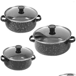 Pans 1 Set Of Saucepan Stockpot Enamel Cooking Stock Pot With Lid Kitchen Cookware Drop Delivery Dhzpy