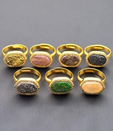 Wedding Rings Natural Crystal Druzy Finger Ring Charm Zircon Oval Adjustable Gold Plating Minerals Geode Gem Stone Round For Women2028553