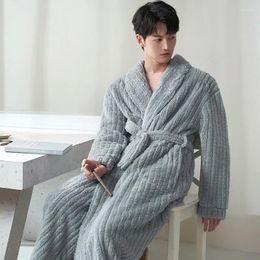 Mens Sleepwear Autumn Winter Male Plush Velvet Long Bathrobes Sleepshirts Flannel Home Dress Warm Comfortable Kimono Indoor Clothes