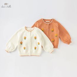 Dave Bella Kids Baby Girls Boys Spring Autumn Full Sleeve Flowers Knitted Outwear Coat Cardigan Sweater DB3222909 240301